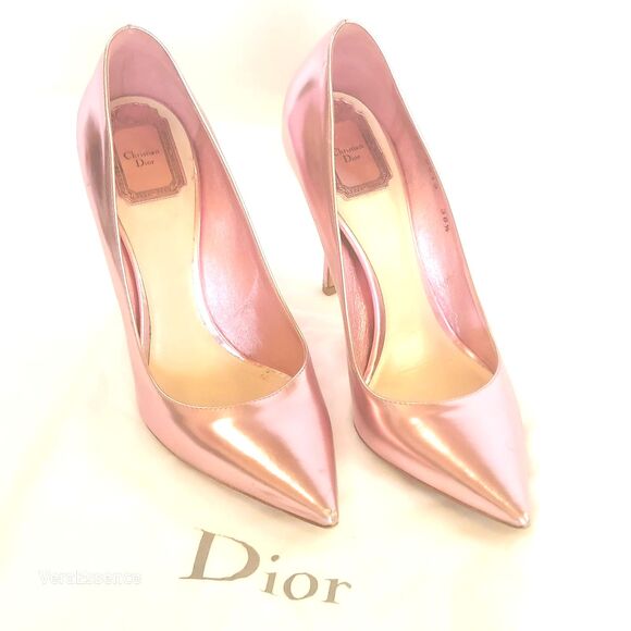 Christian Dior Women Heel Pumps Leather Shoes 9 39 Metallic Pink WSRP $859 - Picture 3 of 16